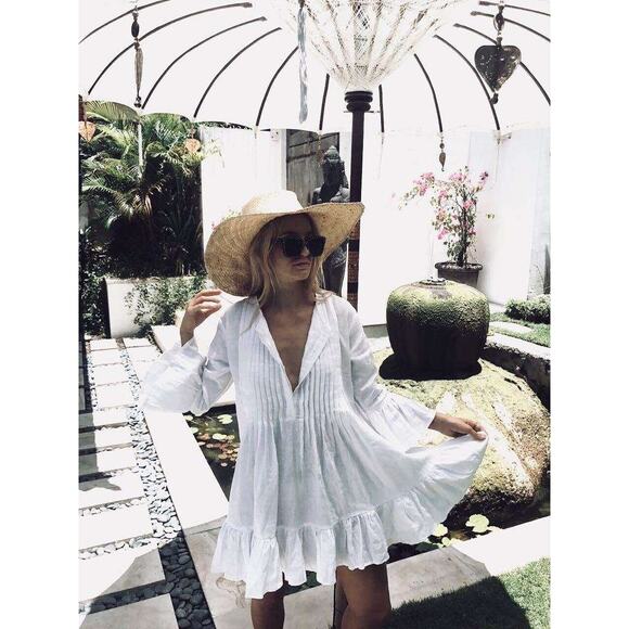 LJC 100% Linen‎ Lagenlook Resortwear Minimalist Pleat Ruffle Black Shirt Dress M - Picture 3 of 11